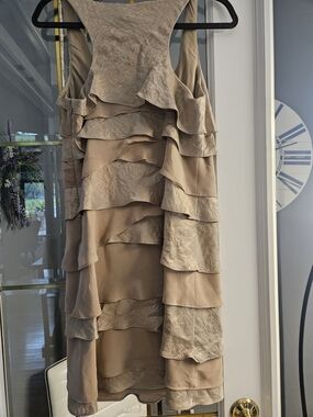 S.L. Fashions Taupe Ruffled Tiered Mini Dress
